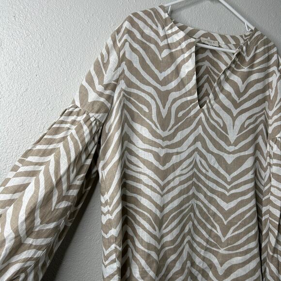 Lafayette 148 Elina Zebra Stripe Linen Blouse Taupe Multi Size XL - Picture 5 of 10